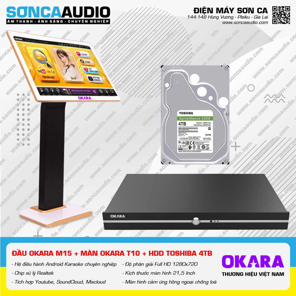 Trọn bộ đầu Okara M15 ổ cứng Toshiba 4TB và màn hình Okara T10